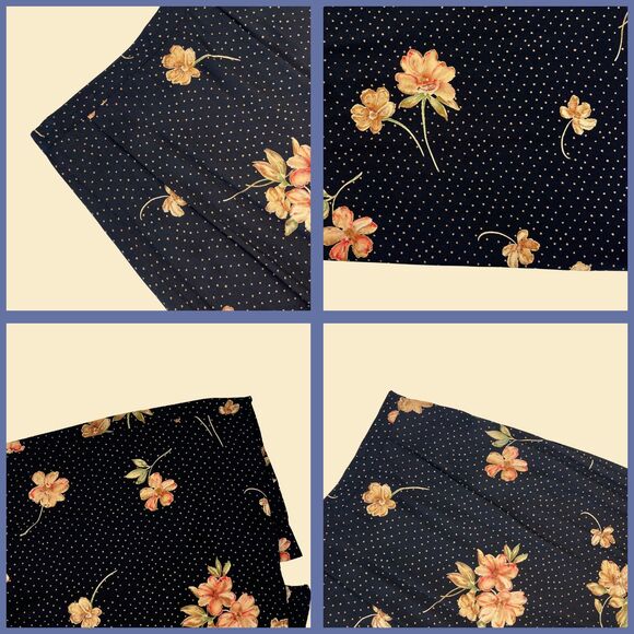 1970s floral polka dot skirt, size 8 vintage 70s/80s black & beige maxi skirt - Picture 2 of 7